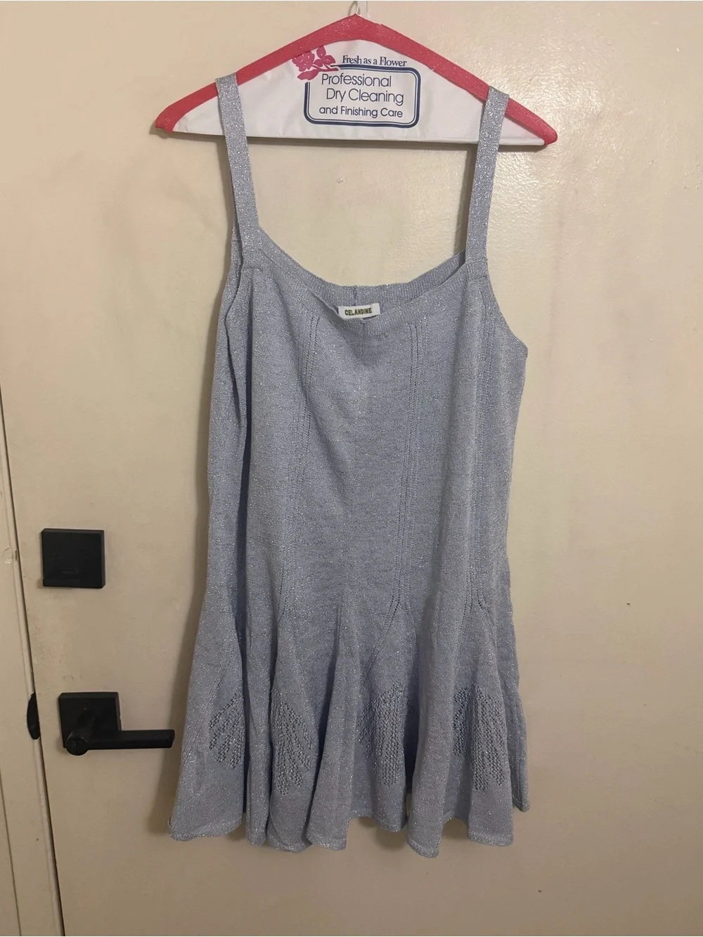 Celandine lurex shell mini dress L blue silver Anthropologie NWT
